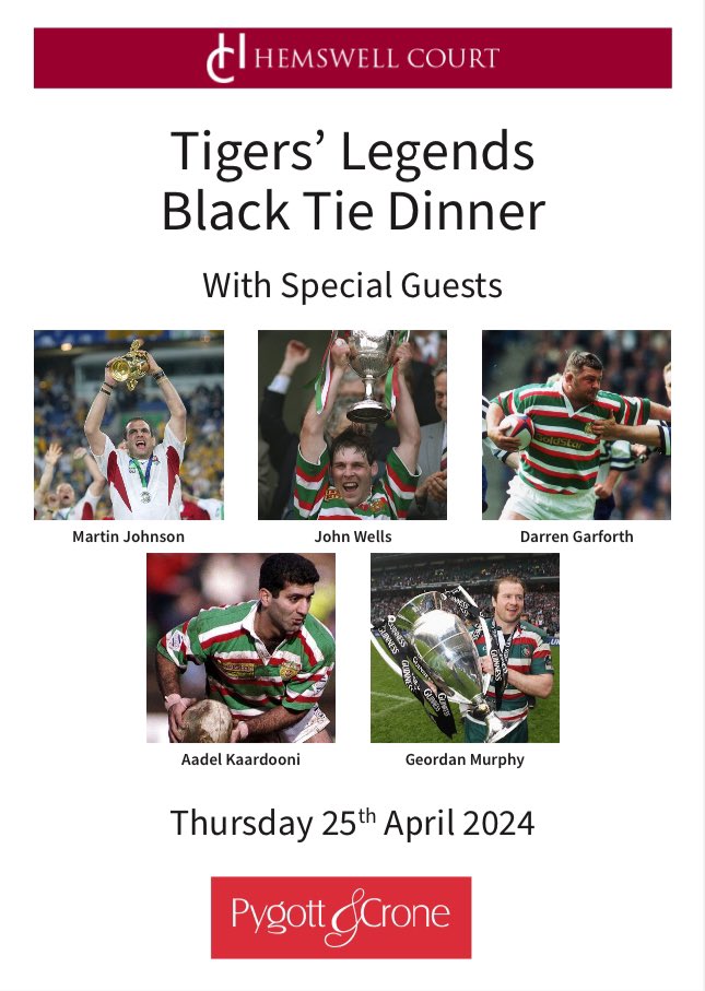 We are really looking forward to hosting @LeicesterTigers #sabretooths legends this evening @HemswellCourt thks to @PygottandCrone @LindumGroup @GleedsGlobal @knightslegal @CoreArchitects @SHMALaw #viridis #lctproperties @apssGroup @JHebblethwaite @Evolvegeo_env for their support