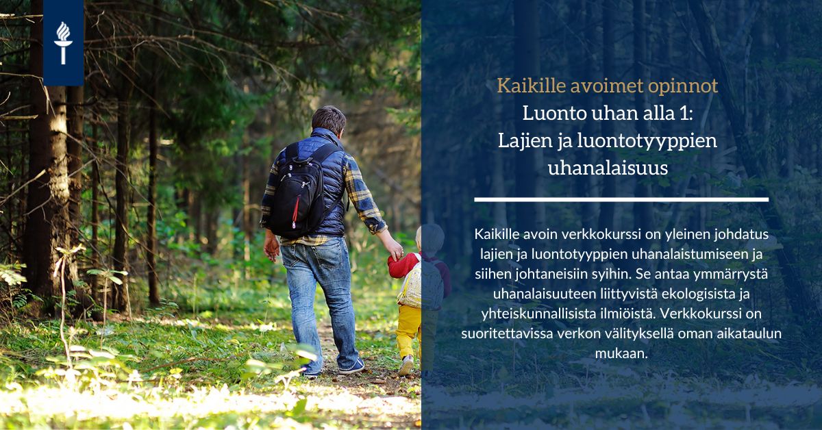 jyuscience's tweet photo. Monimuotoisuuskadon ymmärtäminen on tulevaisuudessa yhä tärkeämpää. Luonto uhan alla 1 -verkkokurssi on johdatus lajien ja luontotyyppien uhanalaistumiseen ja siihen johtaneisiin syihin. Kurssin voi opiskella myös englanniksi. 👉 https://t.co/M5dADeZN2d @JYU_WISDOM @JYUavoin https://t.co/TvPqCB8Ezx