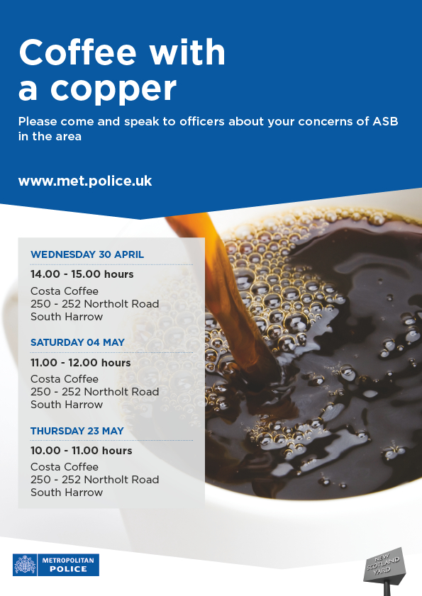 @MPSRoxeth Why not grab a coffee with a copper. Please join officers and speak about your concerns of antisocial behaviour in the area. Listen of dates and times on leaflet. #asb #coffeewithacop #localteam #snt #wearehereforyou