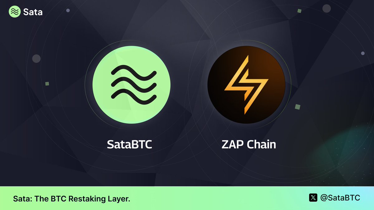 Sata x ZAP: Bitcoin's Future is 🔥
Sata fam, buckle up! We're joining forces with <a href="/Zap_Chain/">ZAP Chain ⚡️</a> , the native Bitcoin Layer 2 solution, to unlock new possibilities for the future of Bitcoin. ⚡️

ZAP's secure, low-cost, and lightning-fast ZK Rollup technology, combined with Sata's