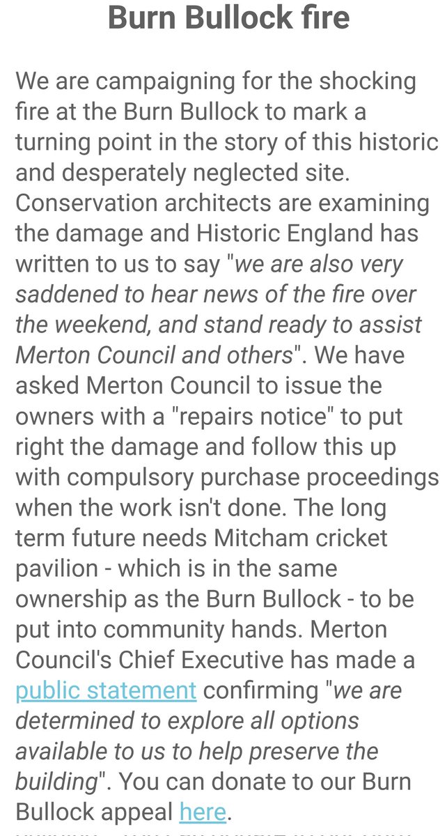 @AJ_Fairclough That's good. Please continue to fight to get the Burn the future it deserves. We're in tune with the aspirations of @MitchamCrktGrn in this respect. Text below from their latest Cricket Green Update. mailchi.mp/0e90167c96f2/c…