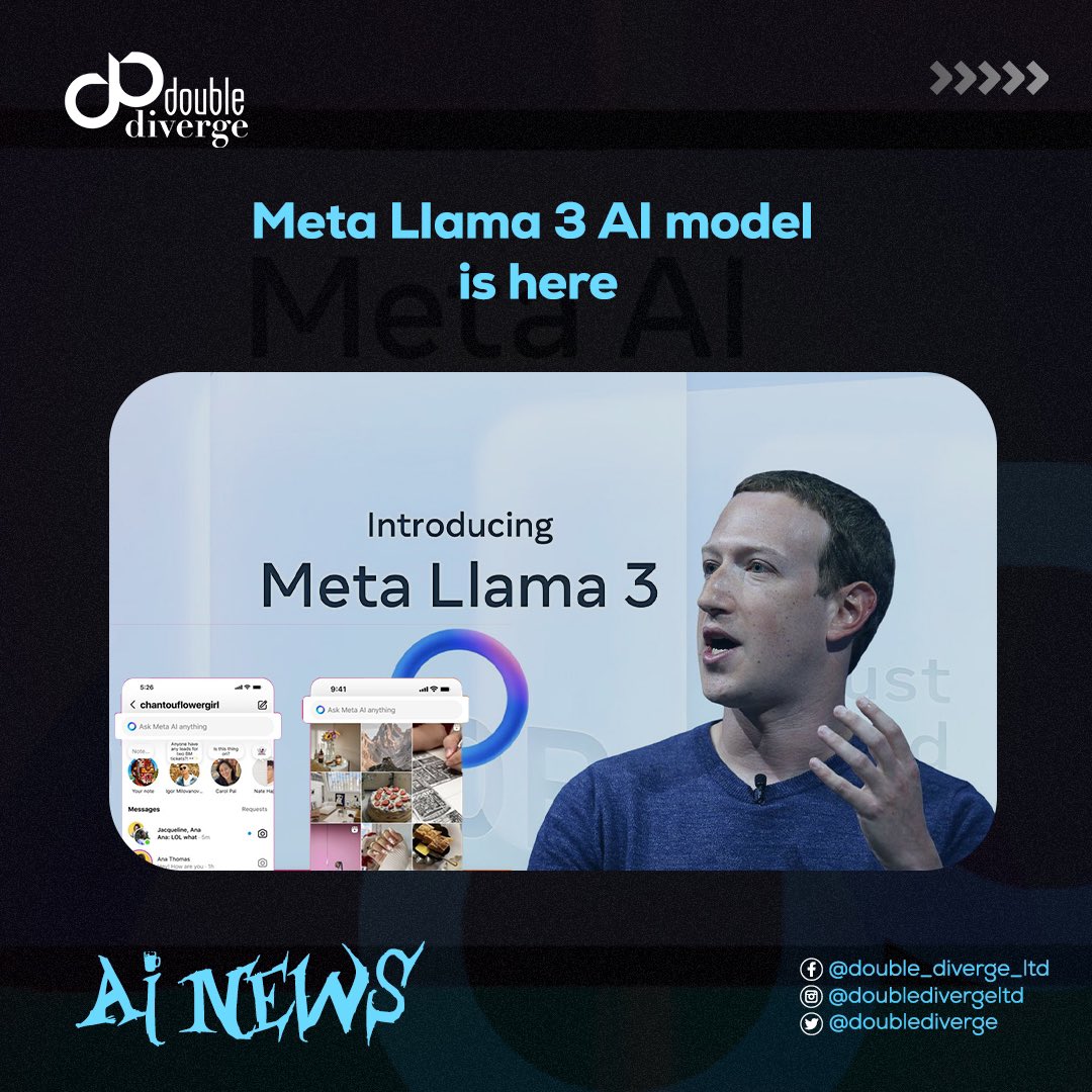 Doublediverge's tweet photo. News Updates 

#doublediverge #digitalservices #artificialintelligence  #website #itsupport #metallama3 https://t.co/iKe9KxkXIJ