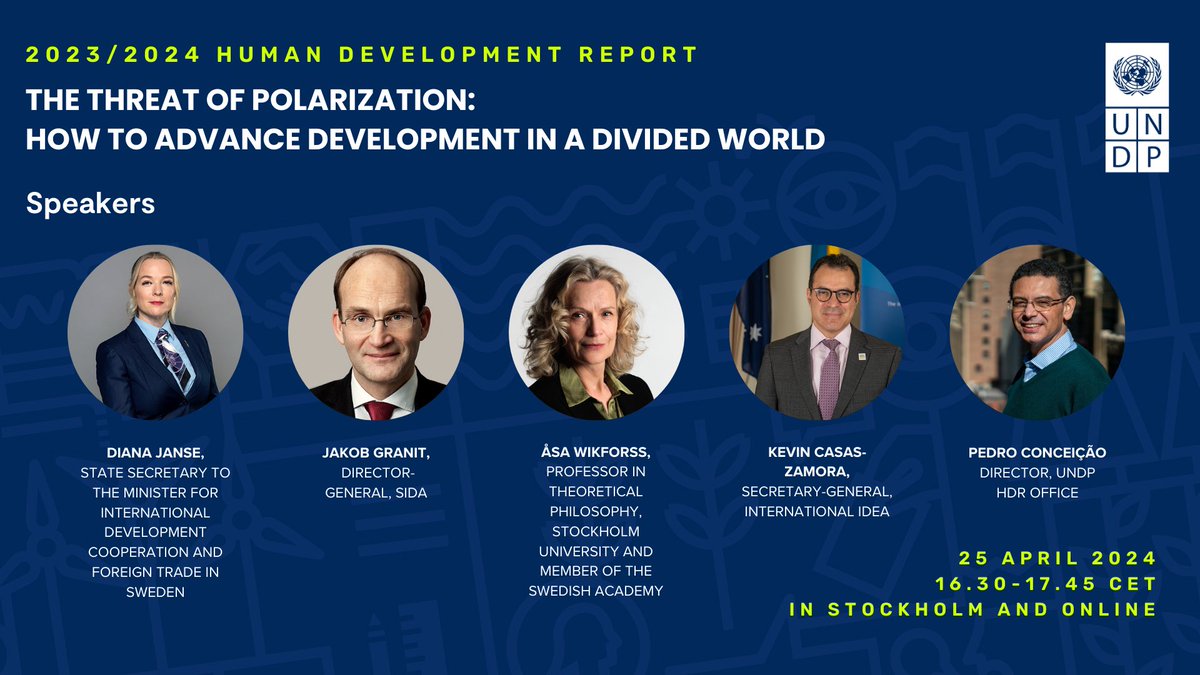 How can we cooperate to address globally shared challenges in a polarized world? Join @KevinCasasZ today in a conversation with @sigriddiana, @JakobGranit, Åsa Wikforss & @pedrotconceicao for the 🇸🇪 launch of @UNDP’s flagship #HumanDevelopmentReport. ➡️undp.confetti.events/the-threat-of-…