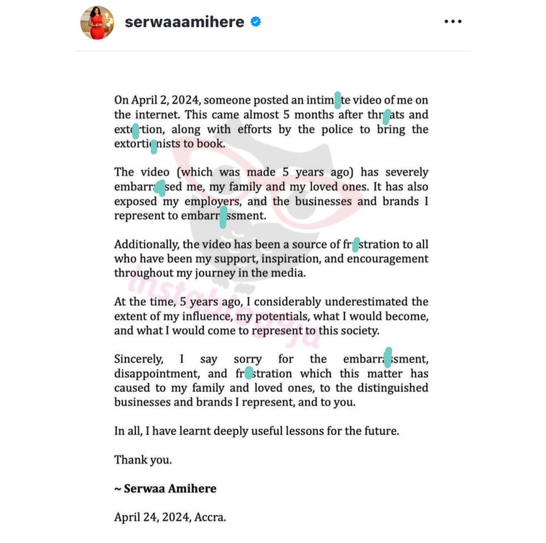 instablog9ja's tweet image. Ghanaian media personality, Serwaa Amihere, breaks her silence after her ‘workout video’ surfaced online