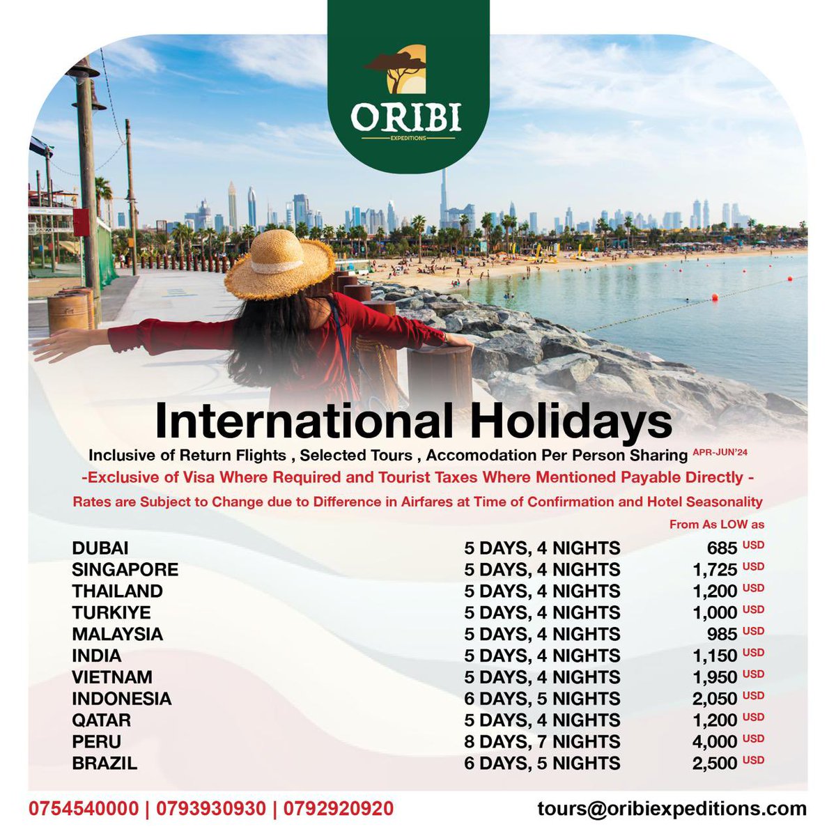 Did you know that you Can Lipa Pole Pole with @OribiExpedition for all your International Holidays ? Inquire and Book With us Now ⬇️.
___

☎️ 0792920000 or 0754540000
📧 tours@oribiexpeditions.com
🌐 oribiexpeditions.co
🏢 Sanlam House, 1st Floor
___
#traveloribi