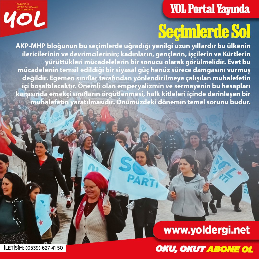 yol_dergi's tweet photo. Seçimlerde Sol

Deprem dayanışmasının önderliğini yürüten sol toplumda önemli bir sempati kazandı. Ancak rekabetçi, dar grupçu anlayışlarla bir oy avcılığına dönüşmüş popülist siyasetlerin türlü oportünist tutumları sonucu bu imkan heba edildi. 

https://t.co/NVa3EHniEZ https://t.co/jOrrlQ6VOC