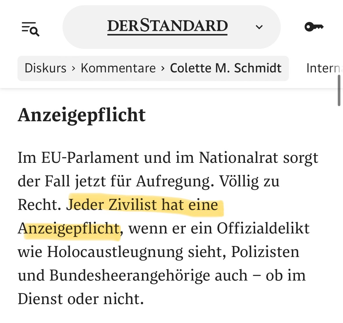 Beim @derStandardat erfindet @ColetteMSchmidt mal eben eine Anzeigepflicht für jeden Zivilisten. Medien im Wahlkampf sind schon besonders ulkig.