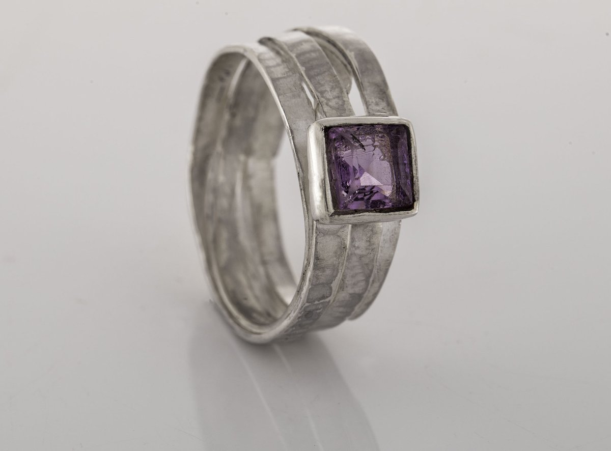 Silver textured ring with purple stone. For handmade, textured and hallmarked silver jewellery visit  margaretgriffithsilverjewellery.com #sterlingsilver #Margriff #earlybiz #FCworkspace #etsy