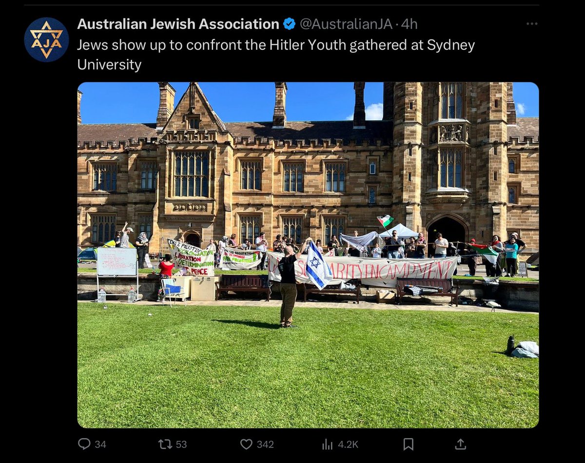 🛑How many ‘Jews’ can you spot? This is yet another comedic stir from the Australian Jewish Association👇. For the record, many Jews support anti-genocide protests, while Zionists regularly seek to cause provocations. #Gaza #Israel #GazaGeniocide #Columbia_University @SFP_USyd