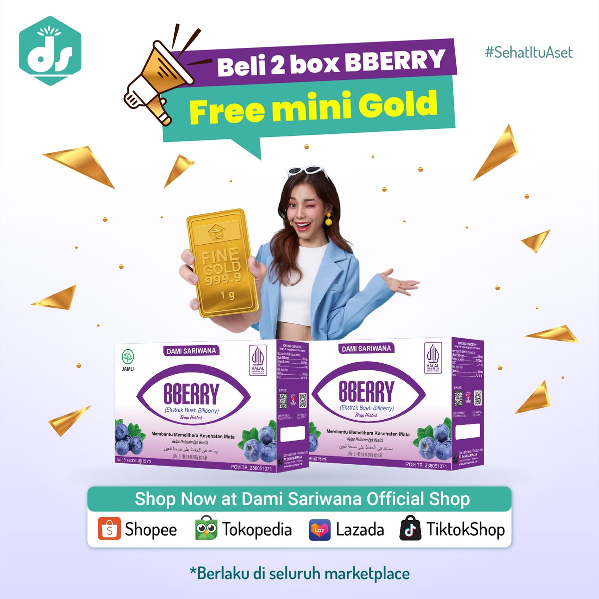 Yeayyy, hadir lagi Promo BBERRY free Logam Mulia 🥳
Grab it Fast, jangan sampai ketinggalan ya😍

#DamiSariwana #ProdukHalal #ProdukKesehatan #SolusiSehat #SehatAlami #SehatituAset #Tipssehat #TipsKesehatan #MemeIndonesia #BBERRY