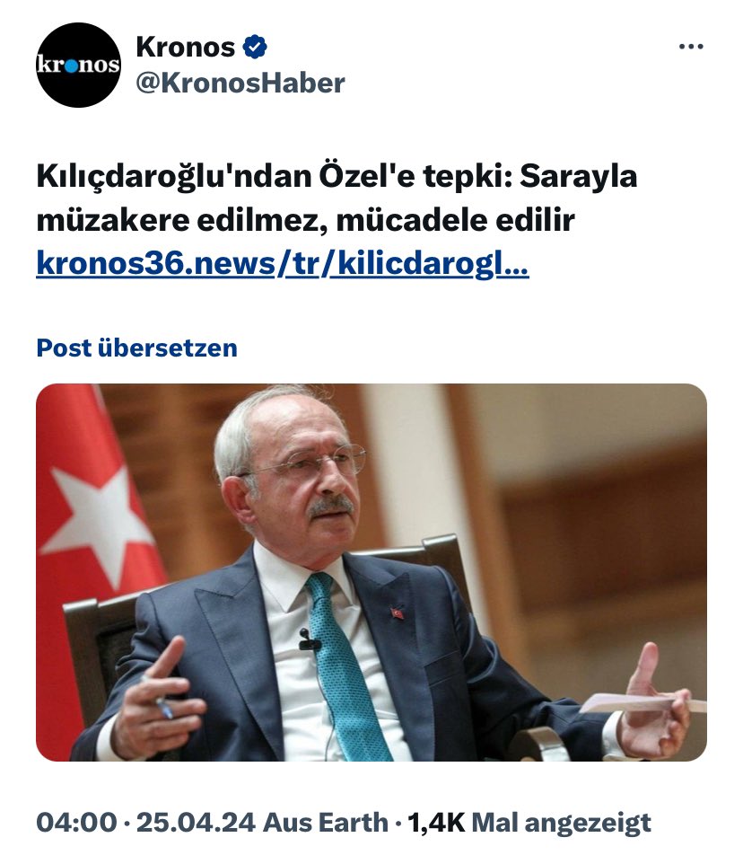 Kılıçdaroğlu “Sarayla müzakere edilmez, mücadele edilir” demiş. Sanki 15 Temmuz tiyatrosunu bile bile Yenikapı’ya Saraya koltuk değneği olmak için koşa koşa giden kendisi değil. 
@kilicdarogluk @herkesicinCHP @eczozgurozel