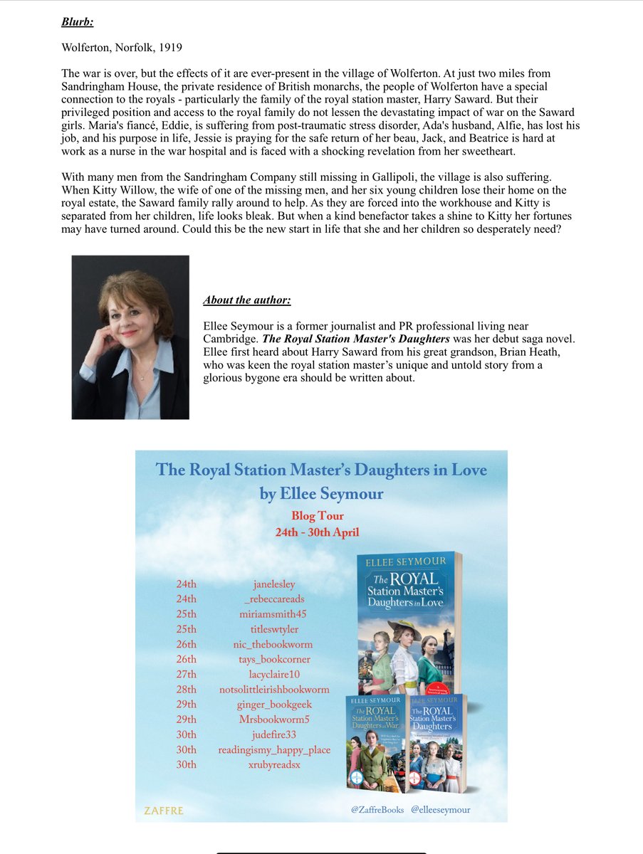 🎉It’s a joy to be a part of the blog tour on publication day🎉for Ellee Seymour’s #TheRoyalStationMastersDaughtersInLove - book 3 in the delightful #historicalsaga series - @elleeseymour @ZaffreBooks @Wolferton @bonnierbooks_uk #AMothersMusingsSunderland #Gallipoli #RoyalStation