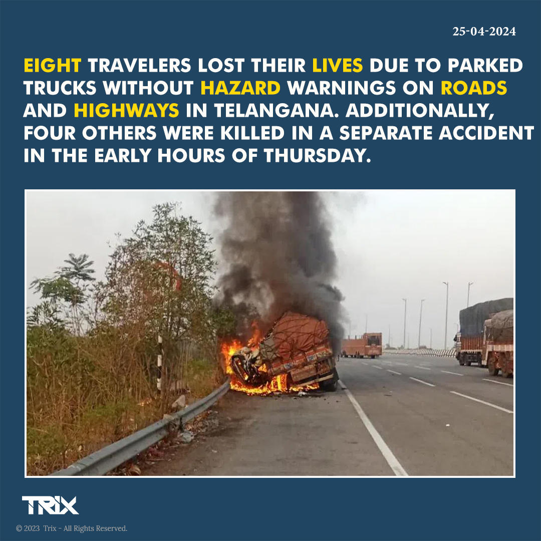 'Telangana Road Accidents Claim 12 Lives'.

#Telangana #RoadAccidents #Fatalities #HighwaySafety #TrafficAccidents #TruckHazards #EmergencyResponse #NewsAlert #CurrentEvents #Tragedy #TopHeadlines #Casualties #trixindia