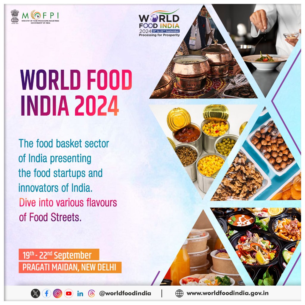 Get ready to showcase, connect & collaborate at #worldfoodindia2024. Join us for an unparalleled opportunity to explore India's food processing prowess. #mofpsi #foodbasket #foodprocessing