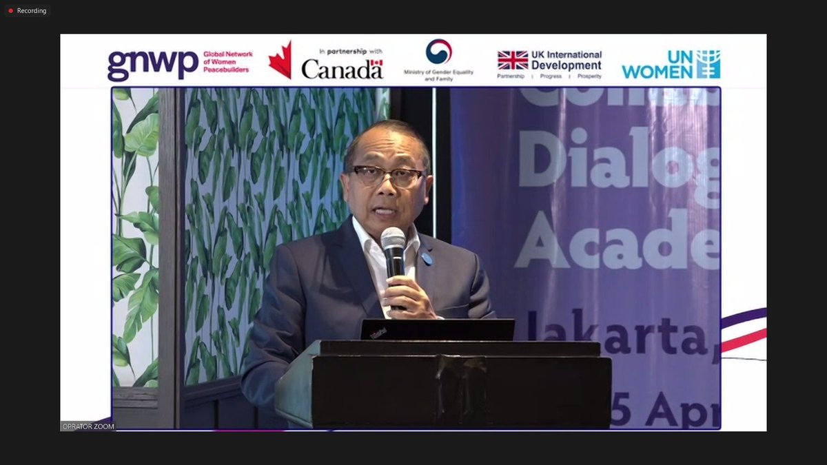 @gnwp_gnwp 'Together we will make the WPS initiatives a reality, despite the challenges ahead in our region.' Mr. Gusti Agung.  

In his speech, Mr, Gusti shares his hope to build a culture of peace and understanding in ASEAN & achieve sustainable peace. 

#WPSASEAN #ASEANRPAWPS @gnwp_gnwp