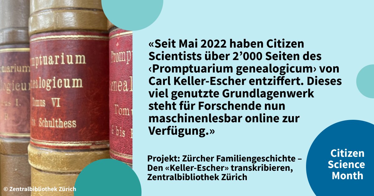 In 7 grossformatigen Bänden hat Carl Keller-Eschers die Stammbäume von über 250 Altzürcher Familien handschriftlich aufgezeichnet. Ein #CitizenScience Projekt der @ZBZuerich erfasst diese digital. zb.uzh.ch/de/ueber-uns/c… #CitSciMonth