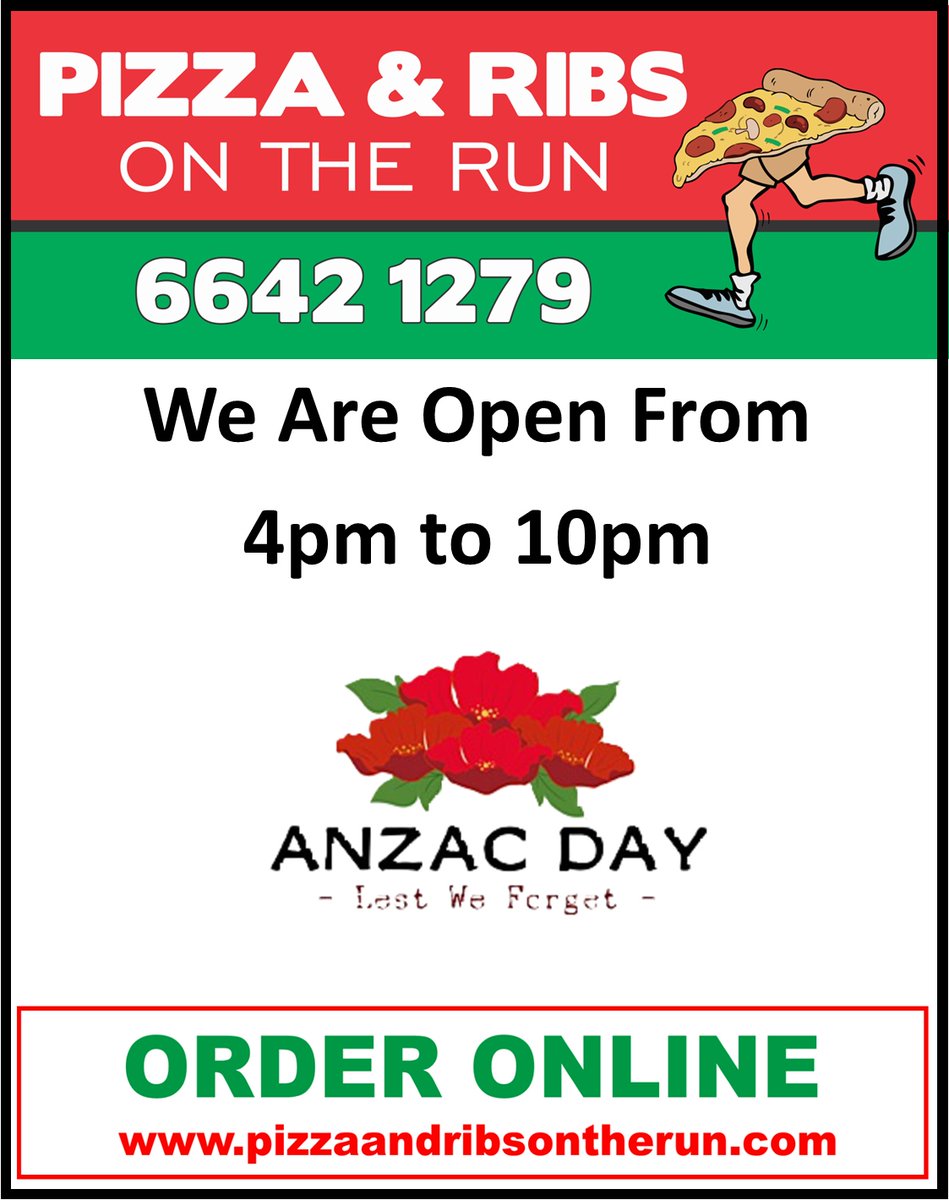Join us this Anzac Day for a delicious meal and a chance to remember and honor those who have served our country. We are open and ready to serve you! #AnzacDay #LestWeForget #OpenForBusiness #PizzaGrafton #GarftonPizza #DeliveryGrafton