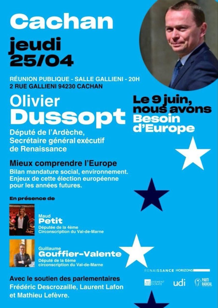 🇫🇷🇪🇺 Rendez-vous ce soir à Cachan avec @MaudPetit_AN94 et @G_GouffierCha pour parler d'Europe #BesoindEurope