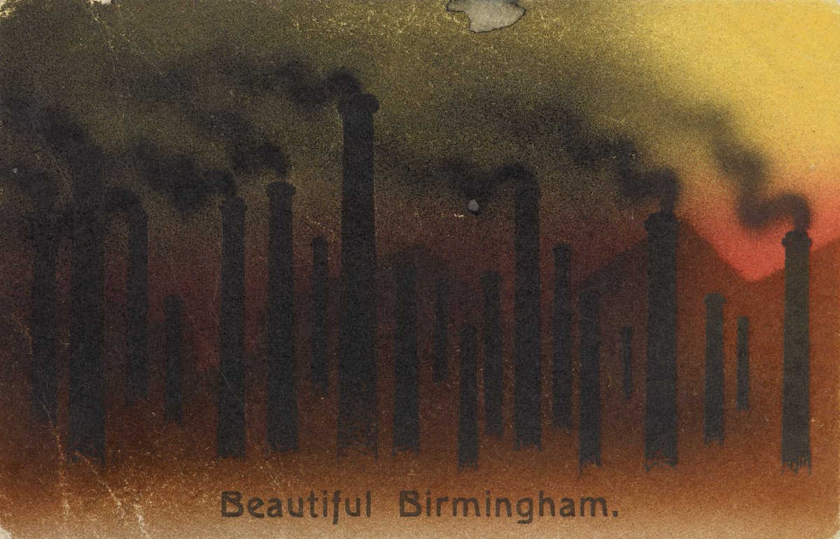 Beautiful Birmingham - a postcard from 1912, artist unknown. Shared for the @artukdotorg #OnlineArtExchange theme of Industry today. Birmingham - industrious & humorous! The theme is to promote @PotteriesMuseum exhibition Fresh Air For The Potteries: 150 Years of William Blake.