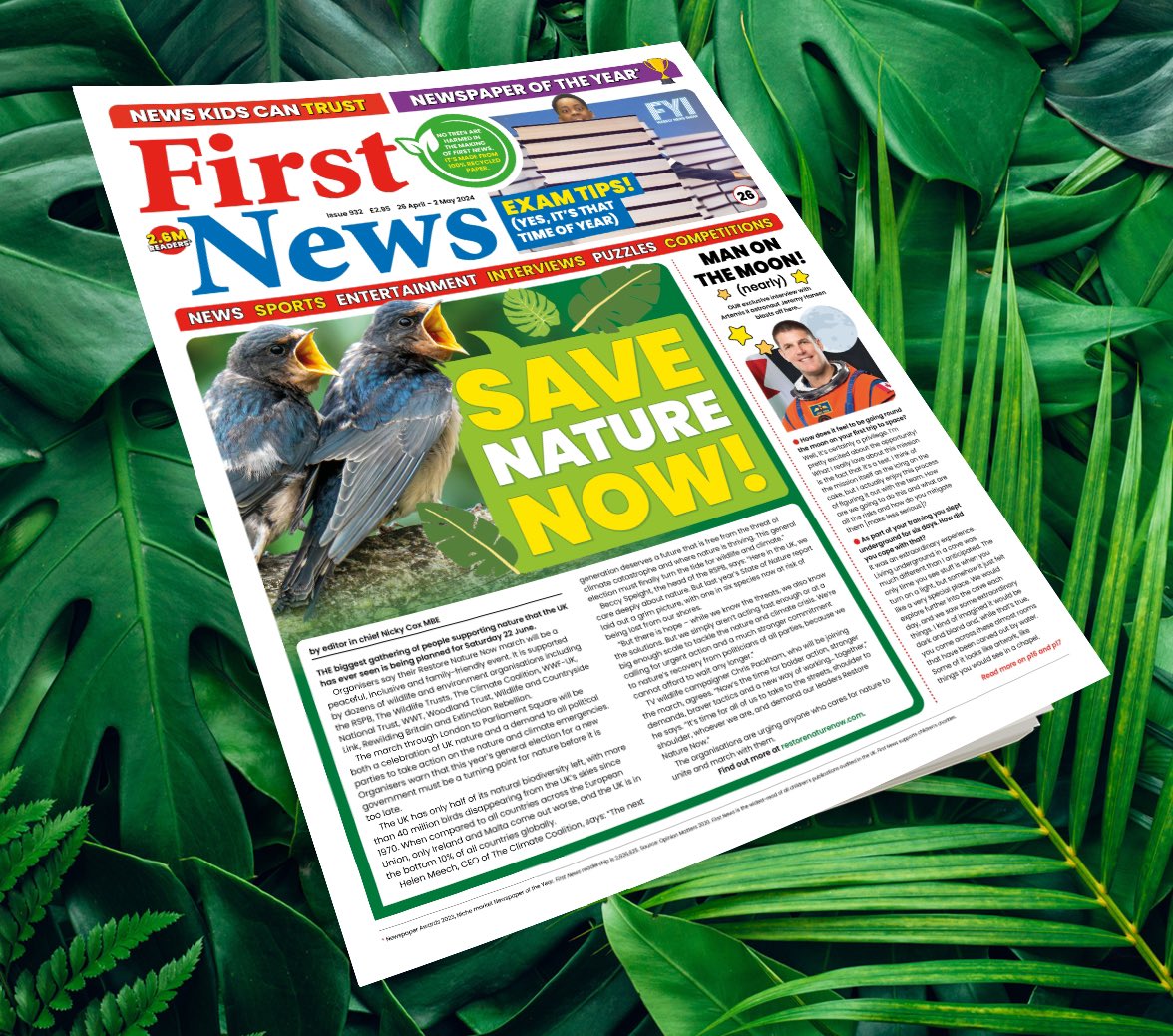 The #RestoreNatureNow march is front page news for @First_News. Nature doesn’t have a voice but kids do! 
@ChrisGPackham @wwf_uk @TheCCoalition @RSPB_Learning @Natures_Voice @nationaltrust @WWTworldwide @WoodlandTrust @WildlifeTrusts @RewildingB @XRLondon @WCL_News