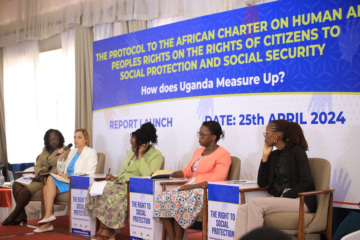 Panel discussion of the Research report on Social Protection and Social Security in Uganda. 1. Ms. @atorelizabeth - moderator 2. Ms. Karpowicz Izabela from IMF 3. Ms. @LydiaNabiryo Ass Comm @Mglsd_UG 4. Ms Nakazi Florence @EPRC_official 5. Ms. @tamale_cn from @MakerereLaw