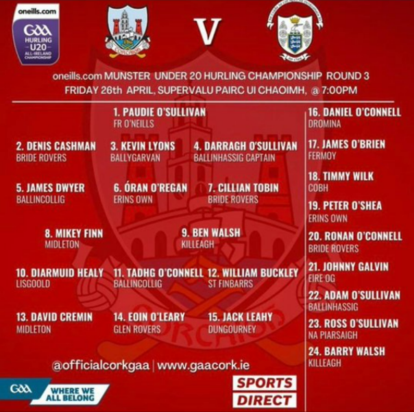 Best of luck to Cobh’s Timmy Wilk and the Cork U20 Hurlers who take on Limerick tomorrow. SuperValu Páirc Uí Chaoimh (7pm).
“Cork are also boosted by the return of Timmy Wilk, who is named as a substitute after missing the opening two matches”
echolive.ie/corksport/arid…