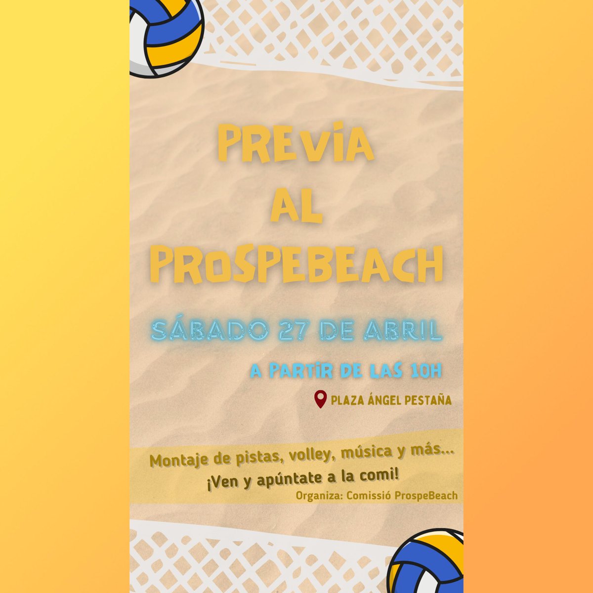 Si t'agrada el ProspeBeach, aquest dissabte provem les pistes. Vine, ajuda i gaudeix d'un matinal de Voley
<a href="/CasalBProspe/">Casal de Barri Prosperitat</a> 
<a href="/CJProspe/">Casal Joves Prospe</a>
