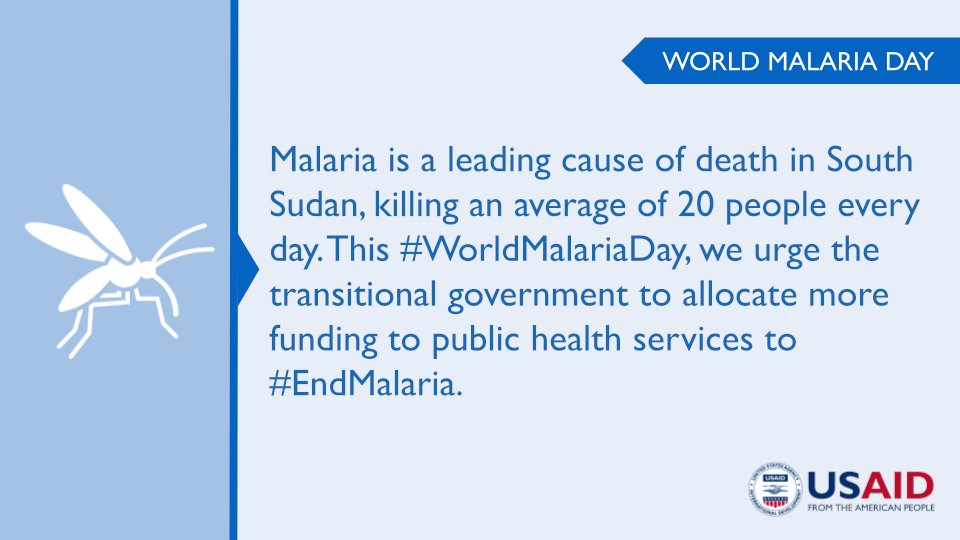 In #SouthSudan, #Malaria is a leading cause of death killing an average of 20 people daily. This #WorldMalariaDay, we urge the transitional government to allocate more funding to public health services to #EndMalaria.