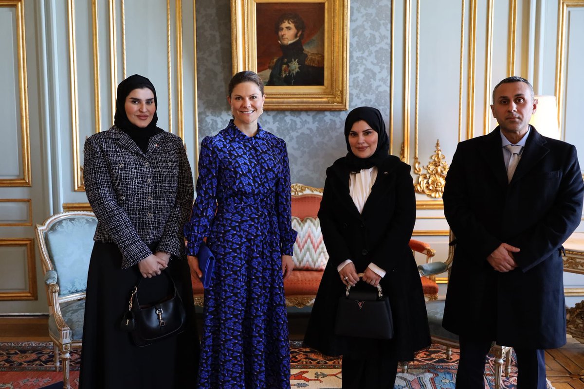 An immense honor to meet with HRH Crown Princess Victoria of Sweden @Kungahuset during the official visit of H.E @MANAlMisned. This meeting underscores our solid commitment to strengthening bilateral ties and advancing social development collaboration between our countries.