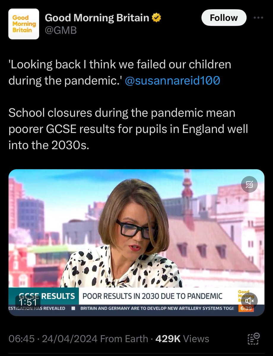 Susanna Reid, 2020: Keep the schools closed! Susanna Reid, 2024: Woah, closing schools during the pandemic affected children badly!