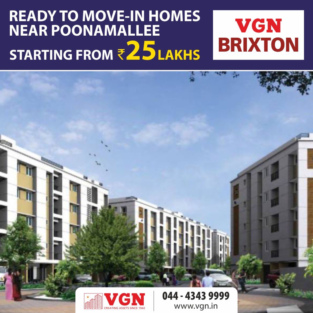 VGN BRIXTON – Ready to Move in Homes Near Poonamallee
 
VGN Brixton is a Premium Apartment Complex Located at Irungattukottai near Poonamallee ,  Opposite to Hyundai Car Factory.
✅The Project Has Been Designed To Offer A Wide Range of Apartments for Everyone to Choose From.