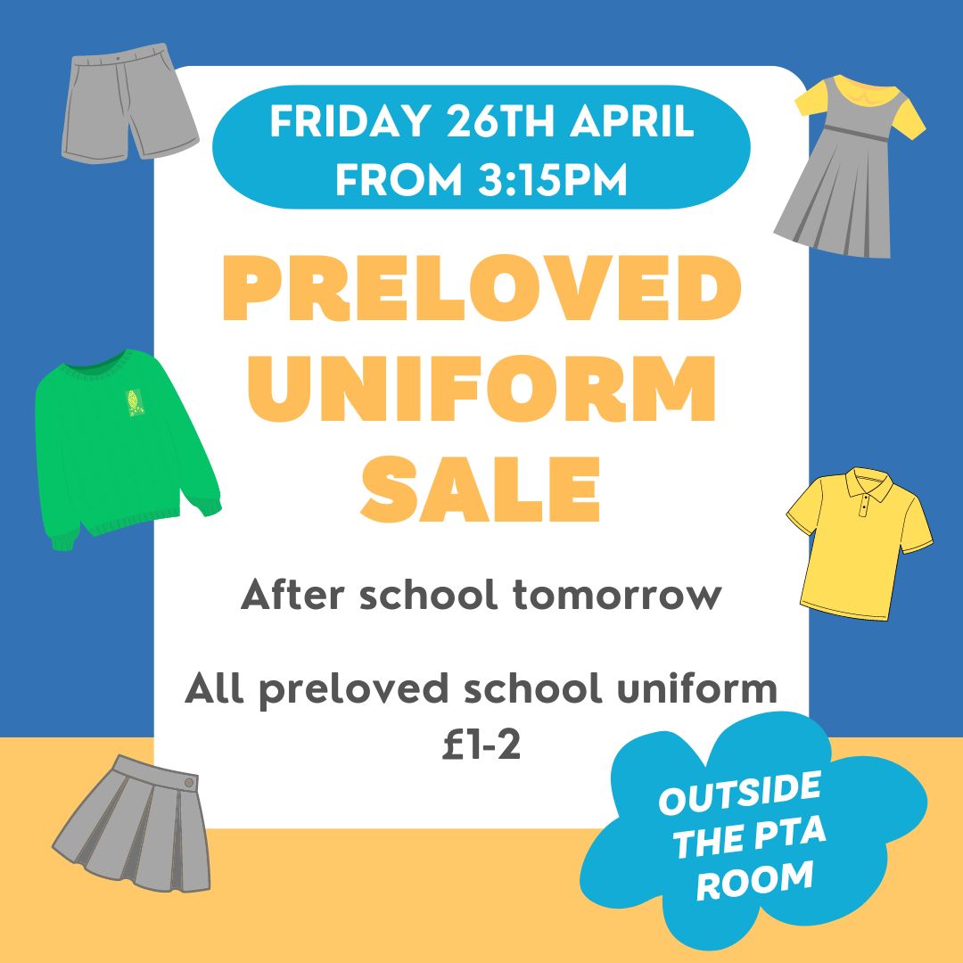 PoplarPTA's tweet photo. Come and pick up some summer uniform and anything else you need at the second-hand uniform sale after school tomorrow! https://t.co/xSDelfXaKJ