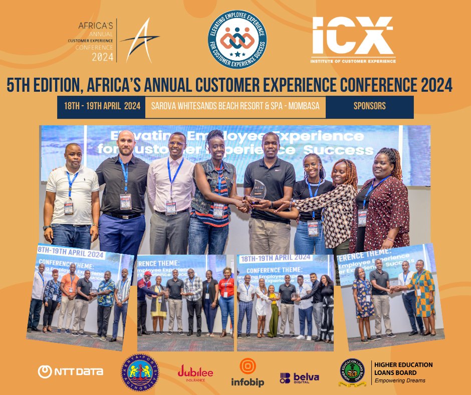 icx_kenya's tweet photo. We are grateful to our phenomenal sponsors who made the #AfricaCXConference2024 an absolute triumph! 🌟 Your support and partnership have been invaluable. Here's to forging new paths in Employee Experience & Customer Experience together! #ElevatingEXforCXSuccess 
@NTTDATA @Kenya_Ports @JubileeInsKE @Infobip @BelvaDigital @HELBpage