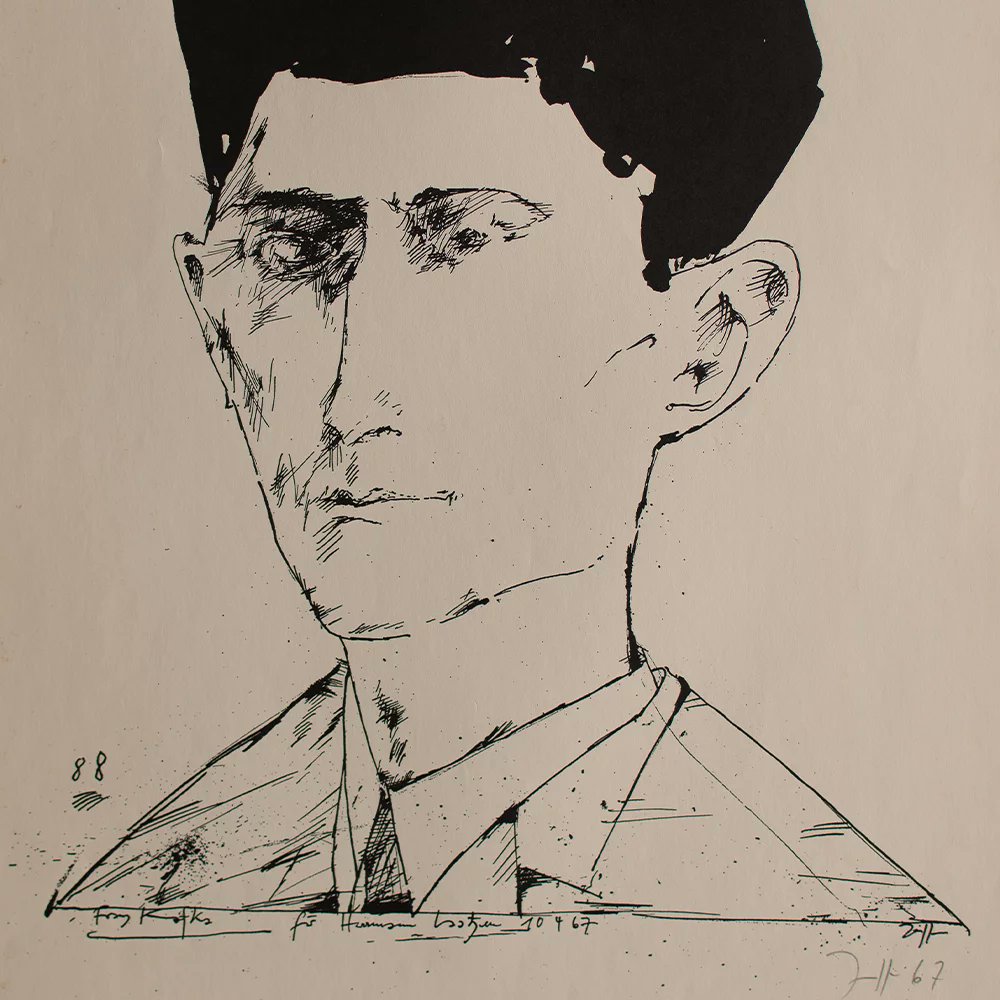 Aus meiner Sammlung: Horst Janssen - Franz Kafka. Signierte Orig. Zinkografie von 1967.