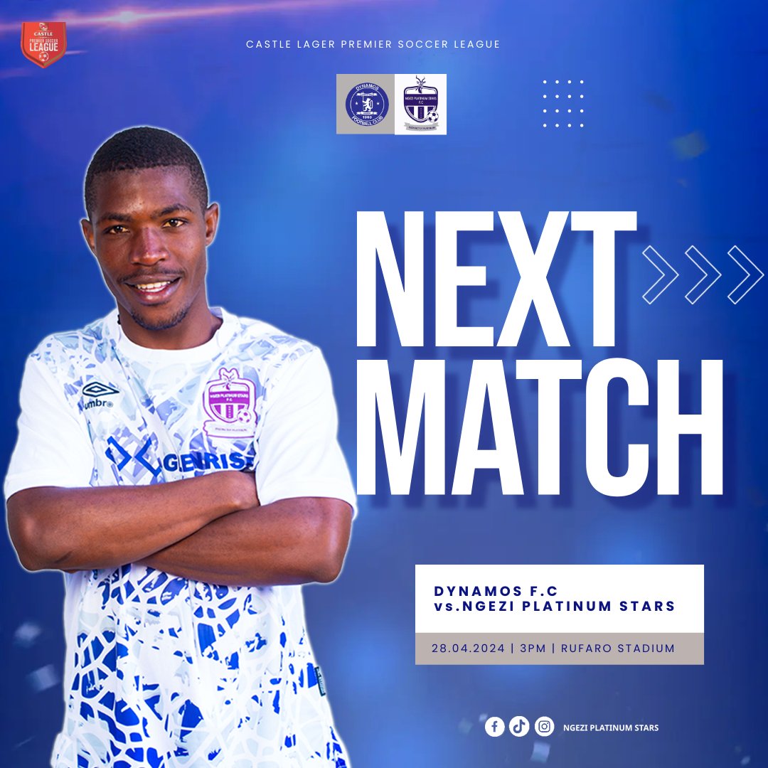 ⏭️𝐍𝐄𝐗𝐓 𝐌𝐀𝐓𝐂𝐇

🆚 Dynamos 
🏆#CastleLagerPSL 
📅 Sunday, 28 April 2024
🏟️ Rufaro Stadium 
⏰ 3pm
📲 #Madamburo 

#DistinctlyPlatinum |#DefendTheThrone