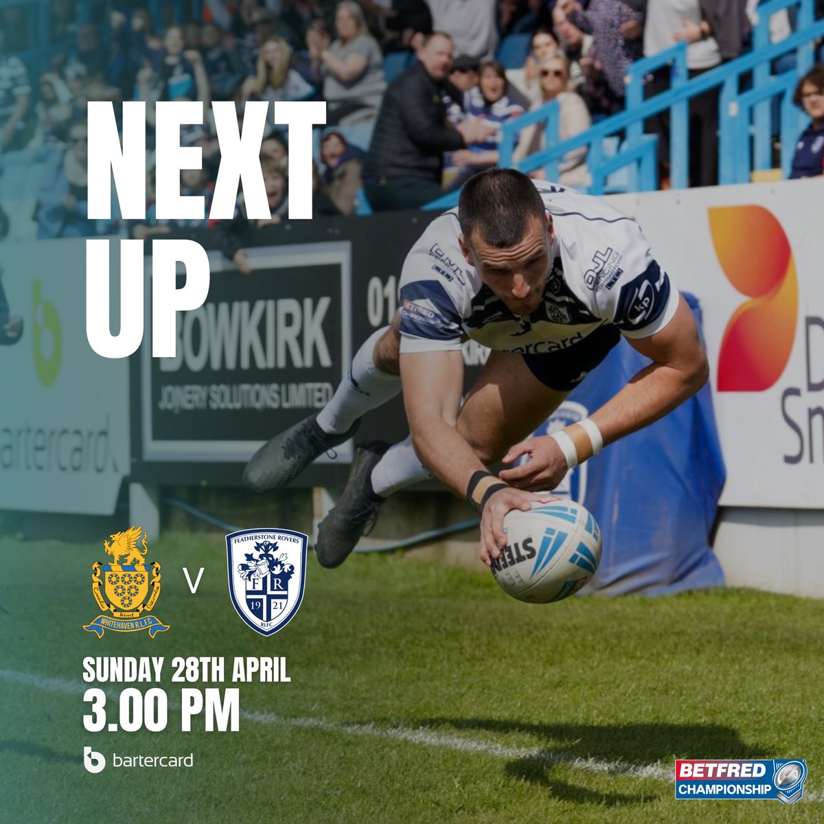 A trip to the Ortus Rec to face Whitehaven on Sunday afternoon. 🔜 It will be great to have you with us as we look to make it three victories on the spin. ✅ #BlueWall