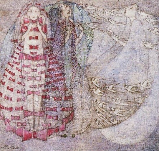 womensart1's tweet photo. Glasgow School artist Frances Macdonald, Bows, Beads and Birds, 1911 #womensart https://t.co/x1DZuiIxia
