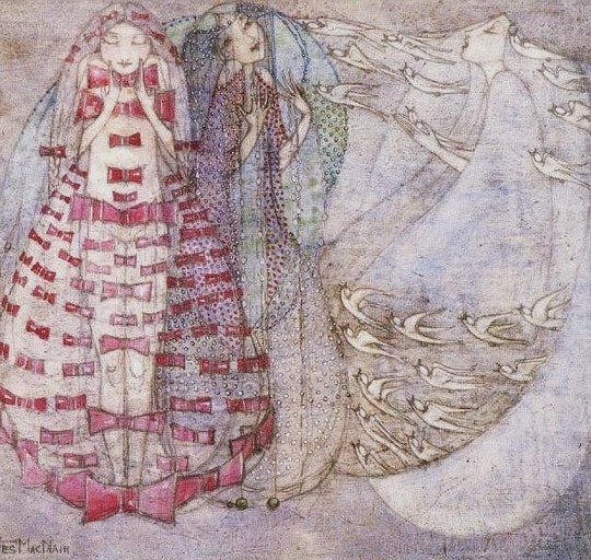 Glasgow School artist Frances Macdonald, Bows, Beads and Birds, 1911 #womensart