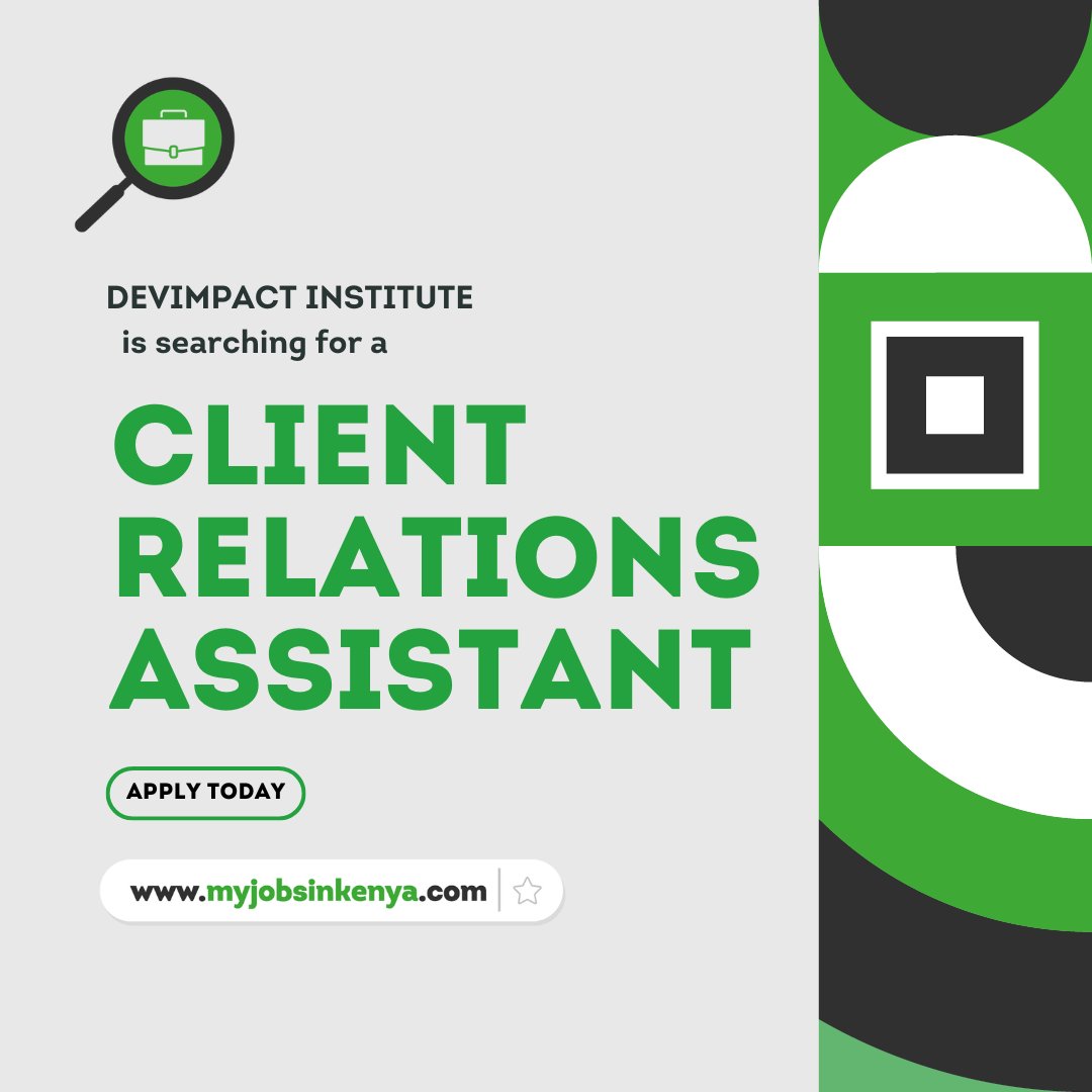 Devimpact Institute is recruiting a Client Relations Assistant

Visit myjobsinkenya.com or click on the link to apply lnkd.in/dGFbsJH2

#job #jobs #jobsearch #jobsinkenya #jobsearching #jobseekers #jobseeker #jobseeking #jobhunt #jobhunting