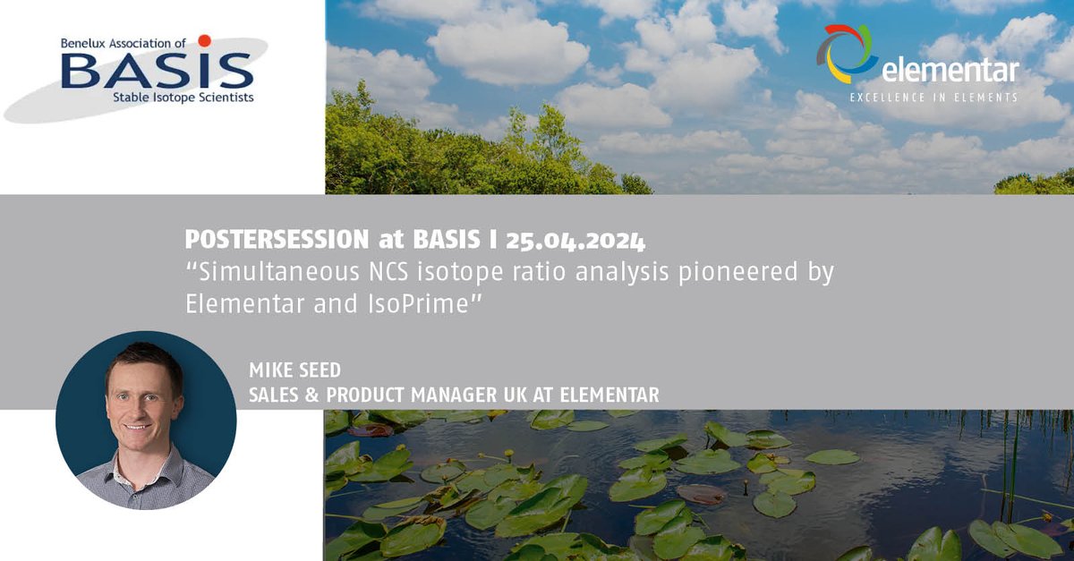 Today at @BASIS_isotope, in our poster session we present “Simultaneous NCS isotope ratio analysis pioneered by Elementar and IsoPrime” hosted by Mike Seed. Come over and let's talk. 👋

 #BasisSymposium #StableIsotopes #Elementar