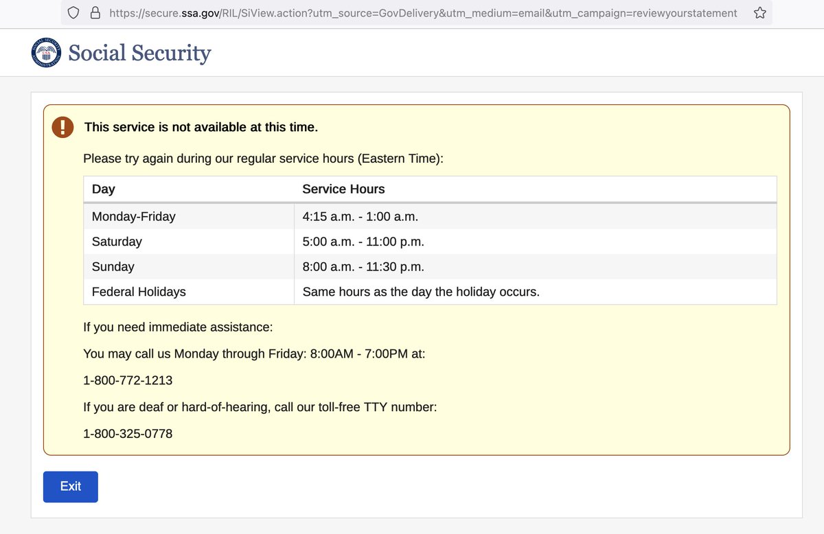 No idea why the US Social Security servers need a rest... Is it an implicit robot tax the administration imposes on itself?