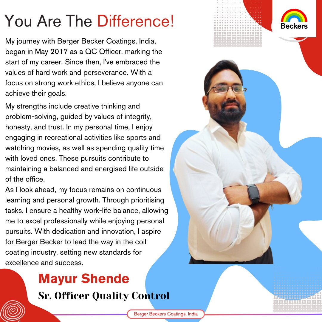 'We are thankful to have Mayur Shende on our team. His outstanding performance is a clear reflection of his diligence and sustained efforts. Mayur, thank you for your dedication and hard work.“ #Beckers #BeckersGroup #BergerPaints #BergerBeckerCoatings