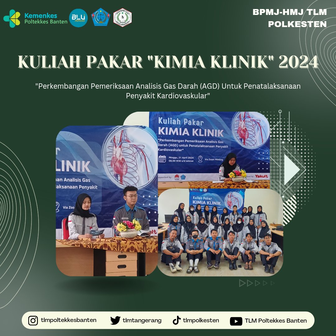 tlmtangerang's tweet photo. 📌 Telah terlaksana Kuliah Pakar Kimia Klinik 2024 dengan tema "Perkembangan Pemeriksaan Analisis Gas Darah (AGD) Untuk Penatalaksanaan Penyakit Kardiovaskular". Yang dilaksanakan pada:
📆: Minggu, 21 April 2024
⏰: 08.00 WIB - Selesai
📍: Via Zoom Meeting (Online) https://t.co/ENQL9VbQh5