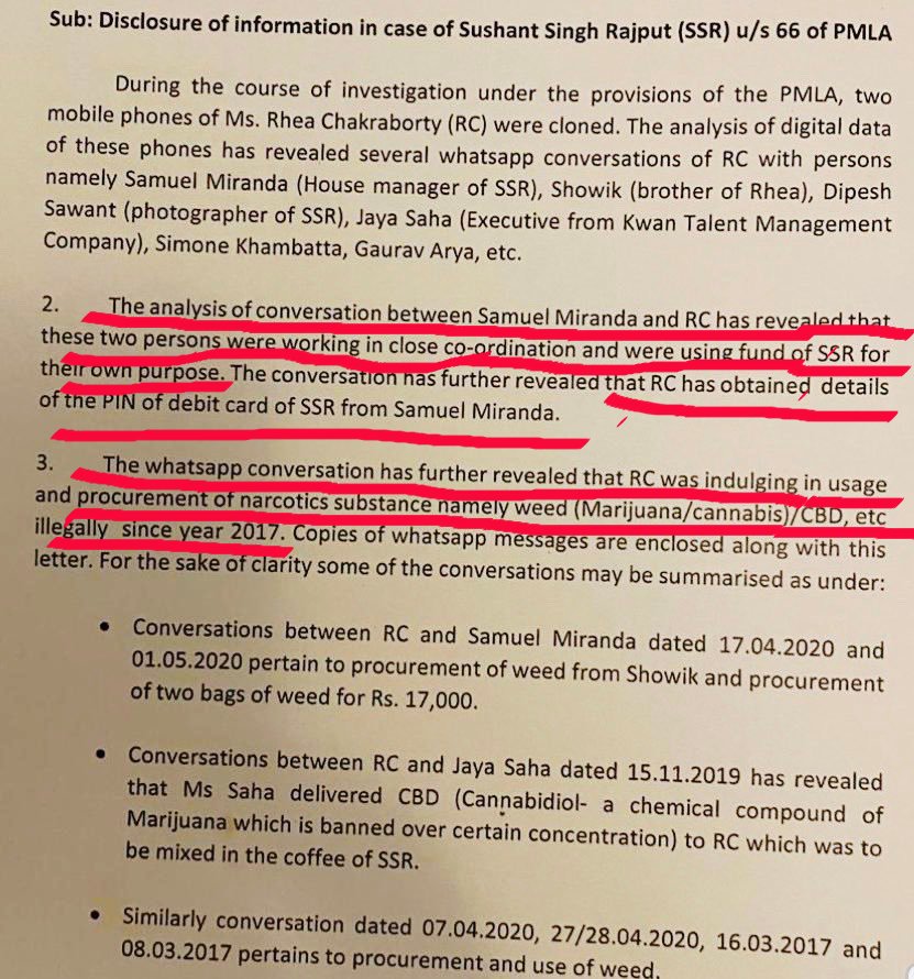 2 mobile phone of Rhea were cloned,,analysis of conv. b/w Rhea & Miranda, using SSR money 4 their own purpose,, Miranda gave PIN to Tai,,Tai indulged with Drugs since 2017 etc,,only frm 2 Phone's chat data thn if all gadgets checked properly thn 80% case solve ho jaye @Copsview