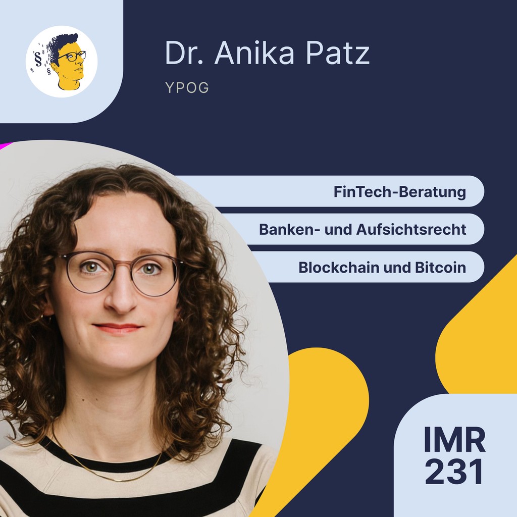 Neue Episode online ⭐: "FinTech-Beratung, Banken- und Aufsichtsrecht, Blockchain und Bitcoin, Distributed-Ledger-Technologie" mit Dr. Anika Patz. Viel Spaß!

▶️ irgendwasmitrecht.de/231