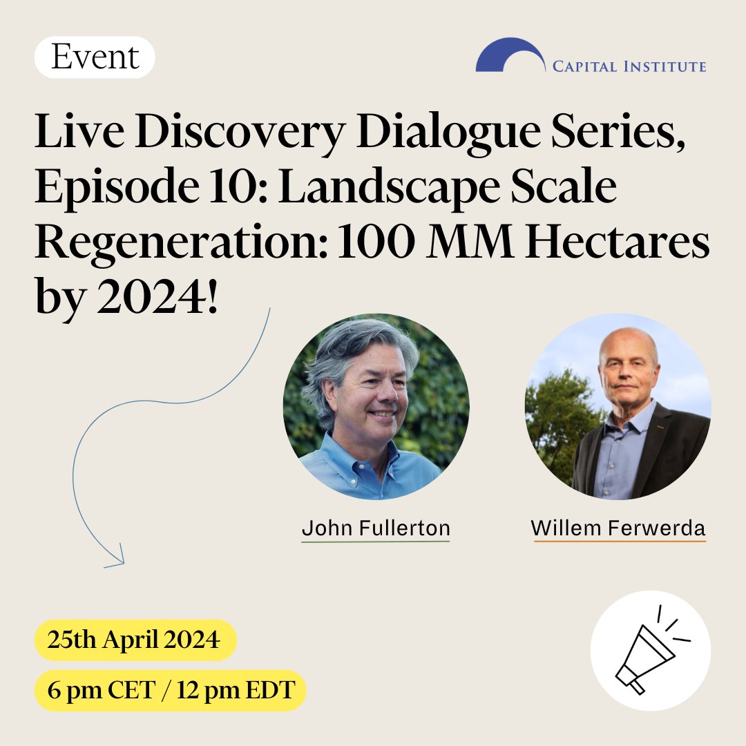 Join us later today at 6pm CET as John Fullerton hosts our founder Willem Ferwerda for an inspiring dialogue exploring the obstacles and opportunities offered by a #regenerativeapproach RSVP to get access via this link ow.ly/q6gY50Rnbu0