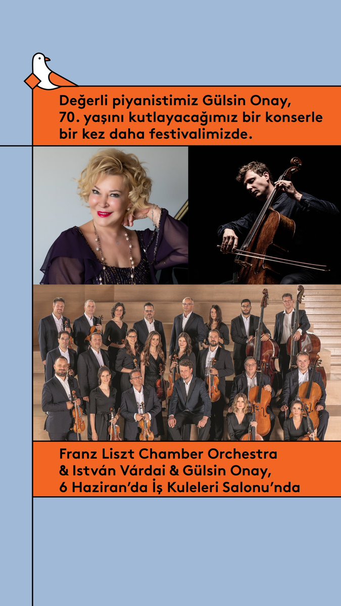 Değerli piyanistimiz @gulsinonay ’ın 70. yaşını hep birlikte, festivalde kutluyoruz! 💐🎉 📌Franz Liszt Chamber Orchestra & István Várdai & @gulsinonay 6 Haziran’da İş Kuleleri Salonu’nda 🎟️Biletler @passo_com_tr ve #İKSV gişesinde #istanbulmuzikfestivali #iksvseveseve