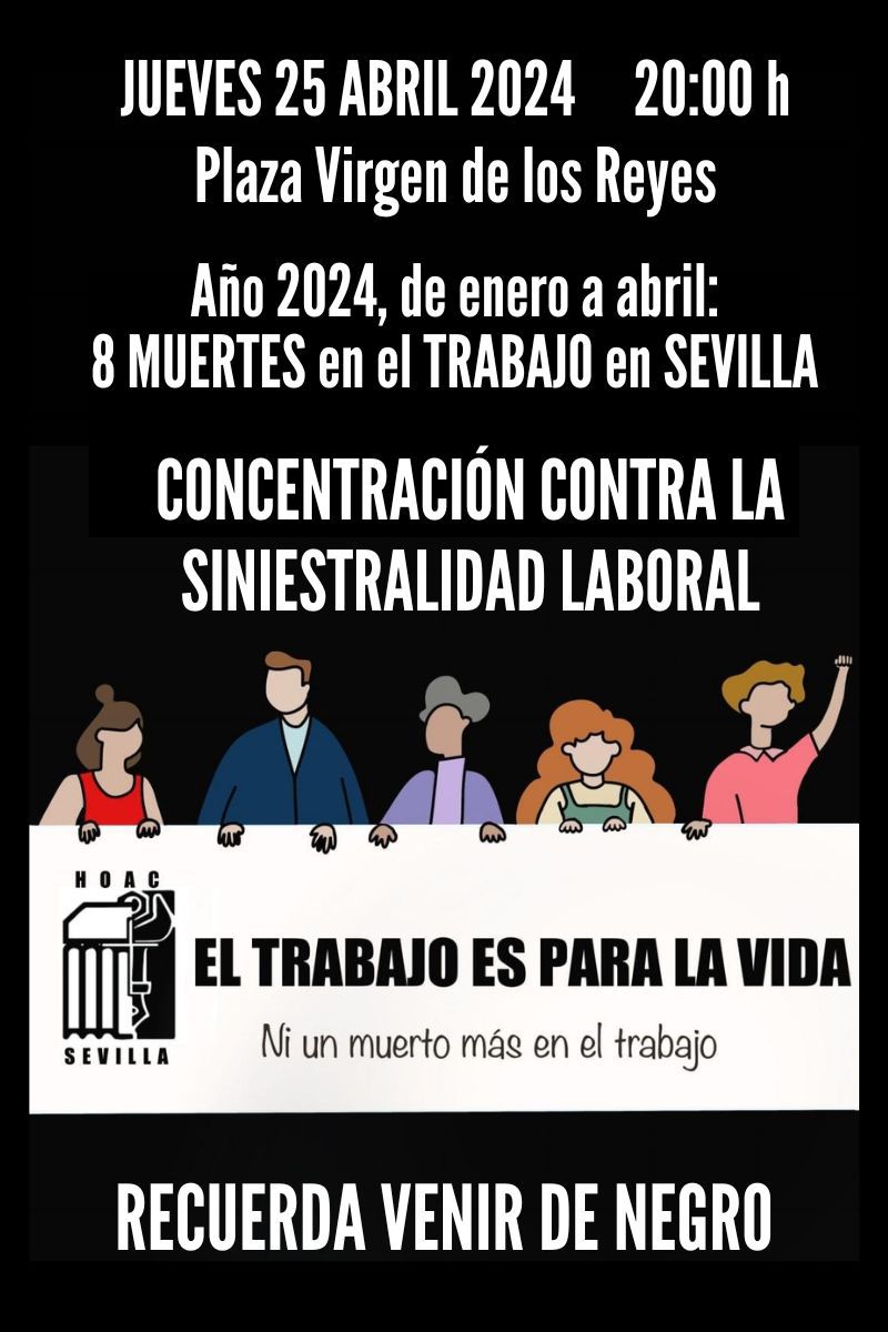 Cruces contra la siniestralidad laboral. La @HoacSevilla organiza hoy jueves ⏰20 hs, una concentración en la Plaza Virgen de los Reyes por las ocho víctimas de accidentes laborales en lo que va de año en Sevilla ▶️ archisevilla.org/cruces-en-la-p…