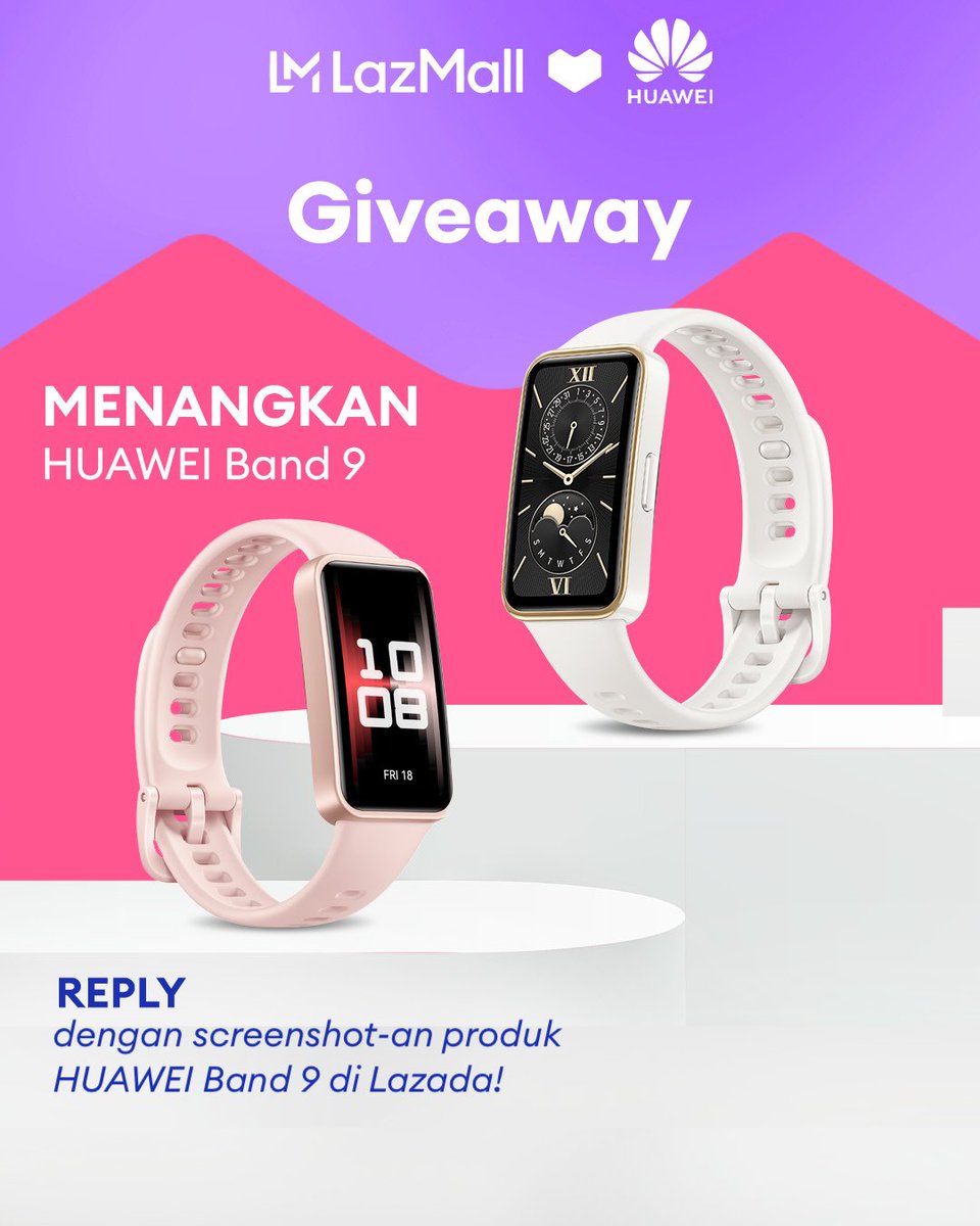 ✨ GIVEAWAY ALERT ✨ 

MAU HUAWEI BAND 9 GRATIS? 

1. Follow @LazadaID dan tag 3 teman. 
2. Like, RT dan reply dengan screenshot produk HUAWEI Band 9 di aplikasi Lazada + alasan mau hadiahnya dengan hashtag #LazadaGiveaway #LazadaID sebanyak-banyaknya, yaa!  

Periode: 25-30 Apr