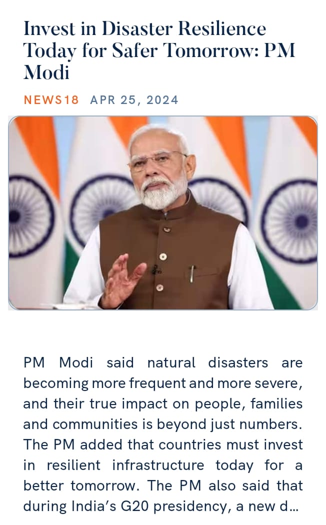 Invest in Disaster Resilience Today for Safer Tomorrow: PM Modi news18.com/india/invest-i… via NaMo App